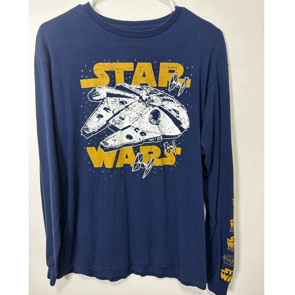 Star Wars Mens Long Sleeve T Shirt Millennium Falcon Graphic‎ Navy Blue Size M